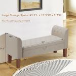 Upholstered Storage Bench with Arms - Khaki