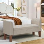 Upholstered Storage Bench with Arms - Khaki