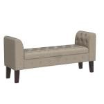 Upholstered Storage Bench with Arms - Khaki