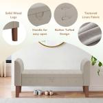 Upholstered Storage Bench with Arms - Khaki