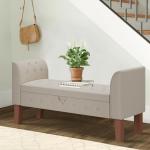 Upholstered Storage Bench with Arms - Khaki