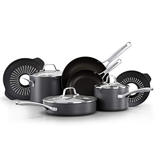 Calphalon 10-Piece Pots and Pans Set, Nonstick Kitchen Cookware with No-Boil Over Inserts and Stay-Cool Stainless Steel Handles, Black