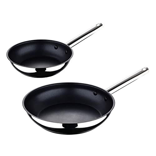 Bergner - Gourmet - 2 Piece Stainless Steel Open Fry Pan Cookware Set - 8” Pan, 10” Pan - Non-Stick Coating - Even Heat Distribution - Safe For All Stove Types