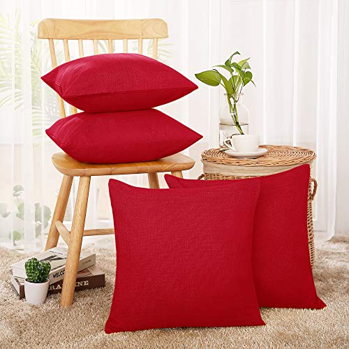 Deconovo Decorative Throw Pillow Case Pillow Covers Faux Linen Red Throw Cushion Covers Set of 4 18X18 Inches