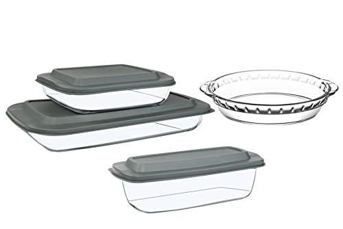 7-Piece Baking Pan Set, Glass Bakeware Set, Glass Baking Dishes, Glass Loaf Pan with Lids, Glass Pie Plate, 9x13 Roasting Pan, Square Pan, Fridge-to-Oven-Friendly