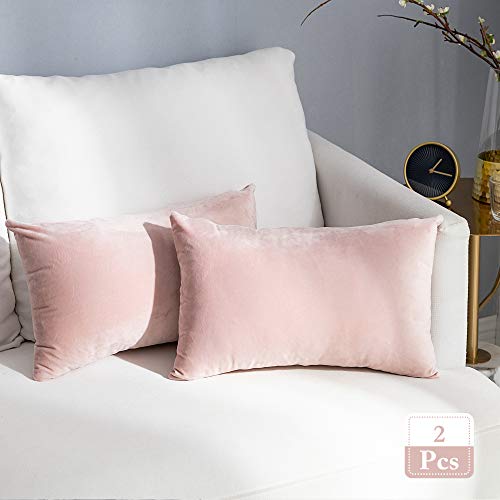 Stellhome Pack of 2 Super Soft Throw Pillow Covers Rectangle Solid Velvet Pillowcase for Bed Couch Sofa Bench, 12 x 20 inch (30 x 50 cm), Pink