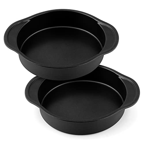 E-far 8 Inch Cake Pan Set of 2, Nonstick Round Cake Pans Tins with Handle for Baking Birthday Wedding Layer Cakes, Stainless Steel Core & Non-toxic Coating, Easy Grips & Straight Side