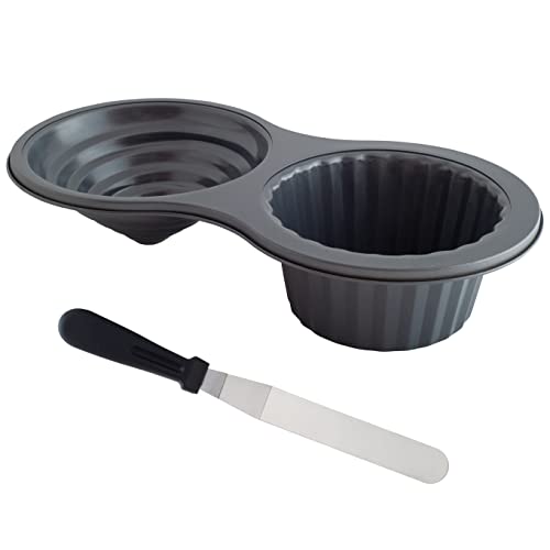 RUAFOX Giant Cupcake Pan- Carbon Steel Baking Mold Perfect 2-sided Jumbo 3D Cup Cake Tin - Complete with Premium 8" Icing Spatula