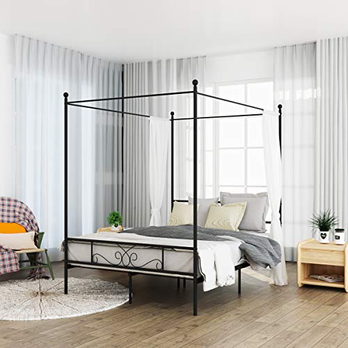 Weehom Queen Canopy Bed Frame Metal Platform 4 Posters Sturdy Steel Mattress Foundation with Headboard and Footboard Strong Steel No Box Spring Needed,Black