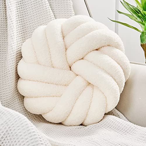Uvvyui Knot Pillows, 14" Decorative Throw Pillows Round Pillows Cushion, Soft Handmade Knotted Ball Pillow Plush Cushion Home Decor for Bed Couch Living Room (Ivory, 14 Inch)