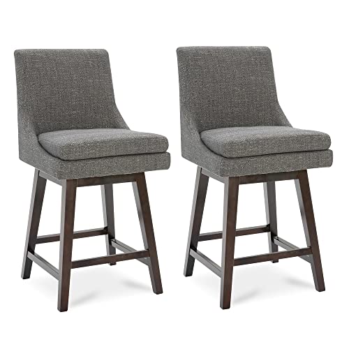 CHITA Counter Height Swivel Barstool with Back Set of 2, Upholstered Fabric Bar Stool, 26.8" H Seat Height, Fabric in Fog