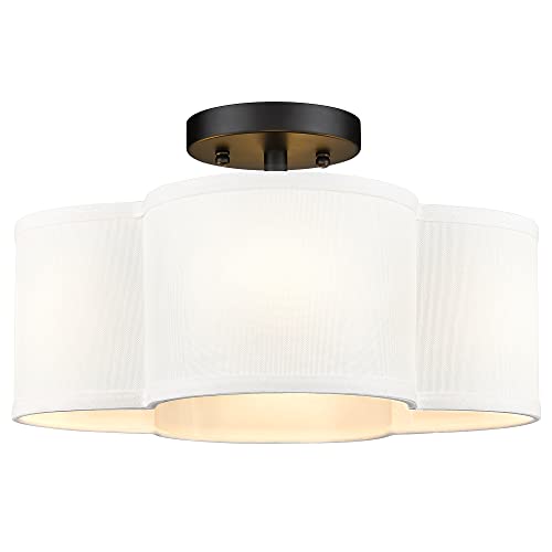Audickic Black Semi Flush Mount Ceiling Light, Close to Ceiling Light Fixtures with Fabric Shade in Quatrefoil Shape, Farmhouse 13-inch Ceiling Light for Kitchen Hallway Bedroom, AD-22007-4SF-BK