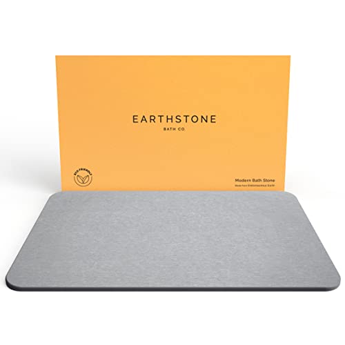 EARTHSTONE - Stone Bath Mat, Diatomaceous Earth Bath Mat, Ultra-Absorbent Non-Slip Quick Drying Stone Shower Mat, Natural & Elegant Diatomite Stone Bath Mat, Easy to Clean (23.6 x 15.4)