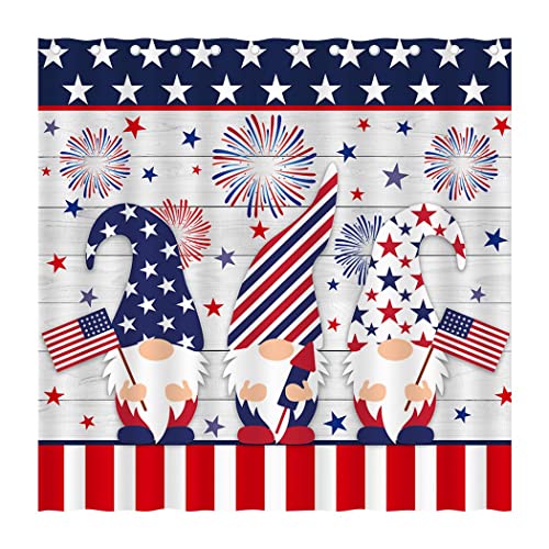 Juirnost 4th of July Gnomes Shower Curtain Happy Independence Day Fourth of July President's Day Memorial Day Veterans Day Patriotic Shower Curtain for Bathroom Bathtubs Waterproof 12 Hooks 72" x 72"