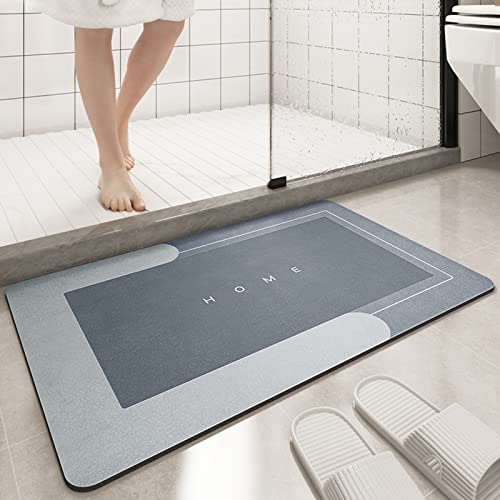 Super Absorbent Bath Mat, Quick-drying Bathroom Mats, Super Absorbent Living Room Floor Mat , Rubber Non-slip Bottom, Easy to Clean Bathroom Rugs, Simple Kitchen Doormat (Rectangle Blue, 40x60cm)