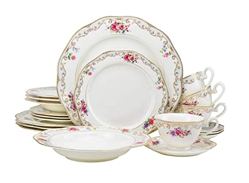 Euro Porcelain 57-pc Banquet Dinnerware Set, Luxury Bone China Tableware, Service for 8