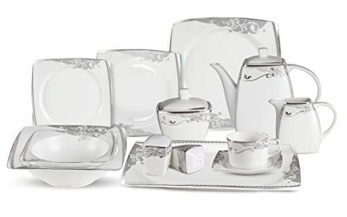Stylish and Elegant 57 Pieces Bone China Dinnerware Set Service for Hosting Parties and Events for 8 People - Belle, 57 Piece