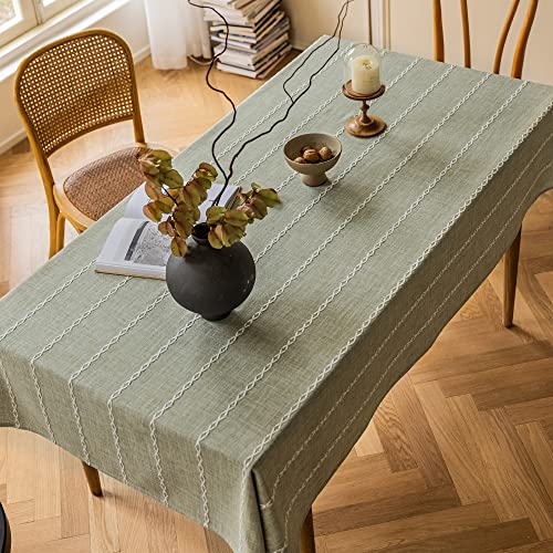 Zobesta Linen Sage Tablecloth Green Cotton Table Clothes for Rectangle Tables, Heavy Duty Washable Farmhouse Soft Boho Tablecloth for Kitchen Dinning Party (Sage Green, 53 x 70 Inch)
