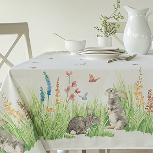 Benson Mills Bunny Meadow Easter Fabric Tablecloth, Spillproof Indoor/Outdoor Spring and Easter Table Cloth (60" x 120" Rectangular, Bunny Meadow)