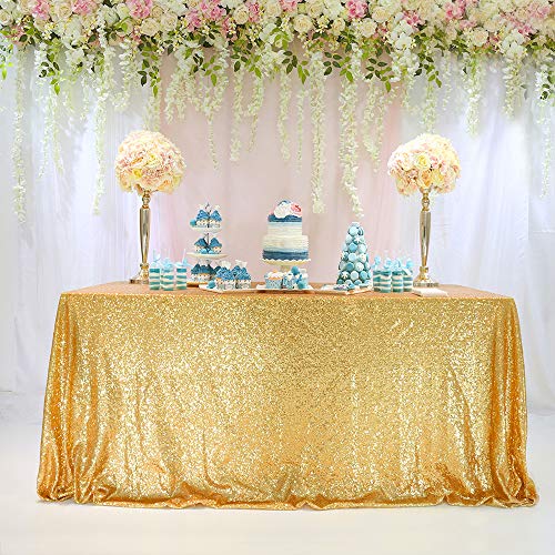 Trlyc Gold Sequin Tablecloth - 60x84inch Glitter Tablecloth Rectangle Party Wedding Christmas Table Cloth