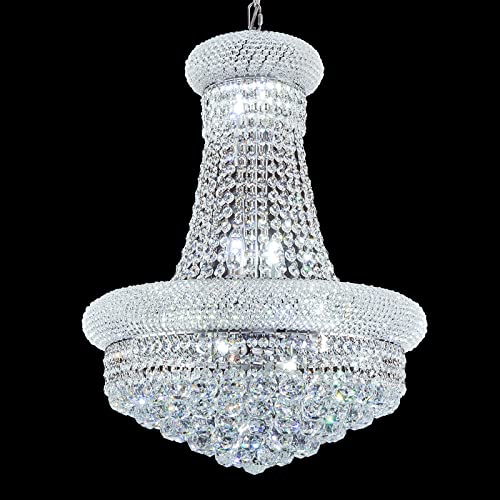 Homeooze 12 - Light Unique Empire Crystal Chandelier for high Ceiling Foyer Entryway Family Room Living Room Dining Room Bedroom Chrome Finish