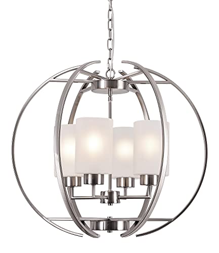 NA 24" Globe Chandeliers Entryway Brushed Nickel Chandelier Foyer Light Fixtures Modern Dining Room 4 Light Ceiling Hanging Pendant Lighting Frosted Glass Shades