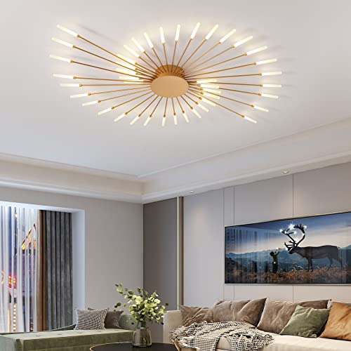 DZZIT Modern Ceiling Light, 3000K/4000K/6000K Light Color Switchable, Flush Mount Ceiling Light Acrylic Lampshade Chandelier, for Children's Room, Bedroom, Living Room (Gold, 42 Heads)