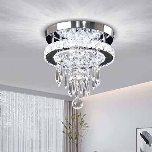 CLAIRDAI Modern Small Closet Chandelier LED Ceiling Light Fixtures Stainless Steel Flush Mount Ceiling Chandeliers Light for Bedroom,Foyer,Hallway,Closet(Cool White)