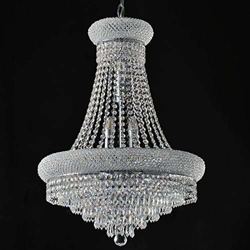 BEIRIO 12-Lights Chrome Finish Classic Empire Style K9 Drop Crystal Chandelier Ceiling Light Fixture for Living Room Foyer Dining Room Hallway Bedroom (22×29.5 inch) New Packaging Easy to Install
