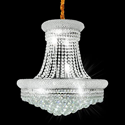Uboxin Silver Crystal Chandelier, 24 Inch Empire Style K9 Crystal Chandeliers Lighting, Crystal Ceiling Pendant Light Fixture for Dining Room Bedroom Foyer Living Room(24in-15 Lights, Silver)