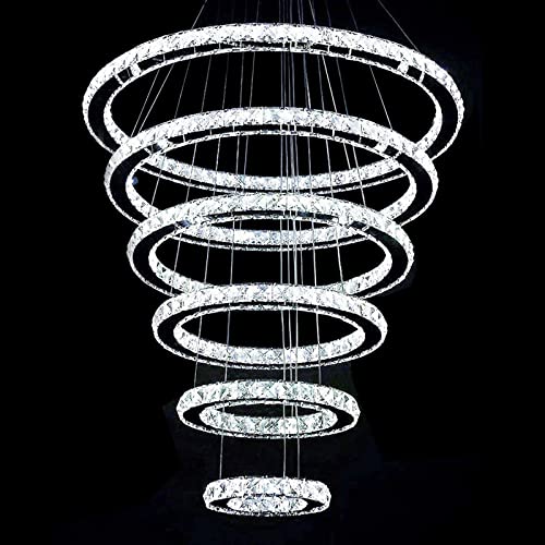 Moooni Modern Six Ring Crystal Chandelier Lighting Galaxy Series 3-Color Changing LED Light Fixture DIY Design for Dining Room Foyer Living Room (7.9"-11.8"-15.8"-19.7"-23.6"-27.6")