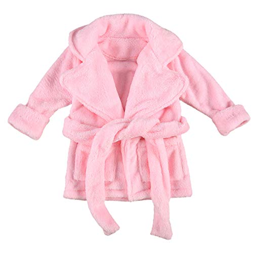 Qiylii Unisex Baby Plush Bathrobe Plain Kimono Gown Newborn Toddler Girls Boys Towel Robe Nightwear Clothes (Pink, 0-6 Months)