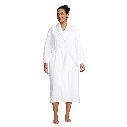 Lands' End Women's Long Sleeve Cotton Spa Bath Robe White Regular Large