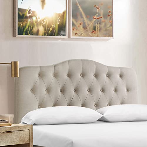 Rosevera Givanna Adjustable Height Headboard with Linen Upholstery and Button Tufting for Bedroom, Queen, Natural