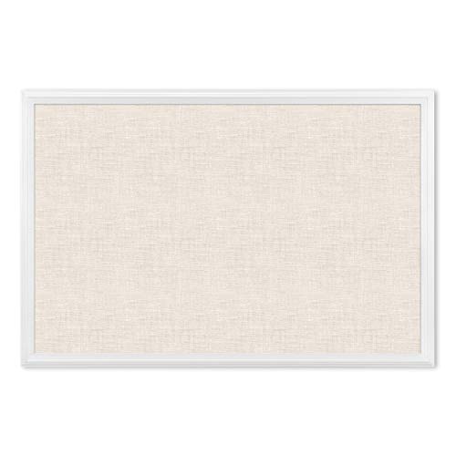 U Brands Farmhouse Linen Bulletin Board, 30 x 20 Inches, White Wood Frame (2074U00-01)