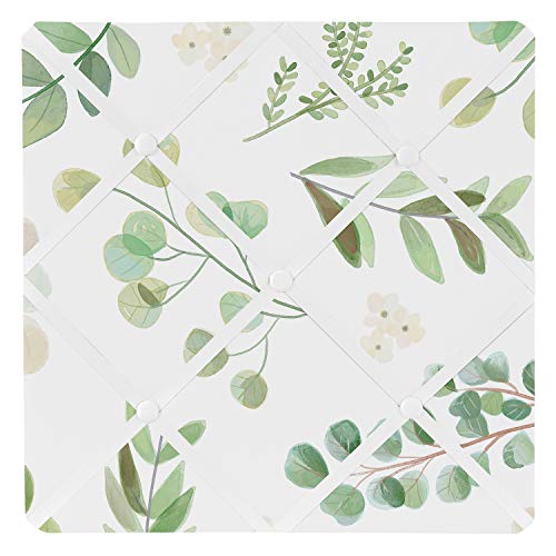 Sweet Jojo Designs Floral Leaf Fabric Memory Memo Photo Bulletin Board - Green and White Boho Watercolor Botanical Woodland Tropical Garden