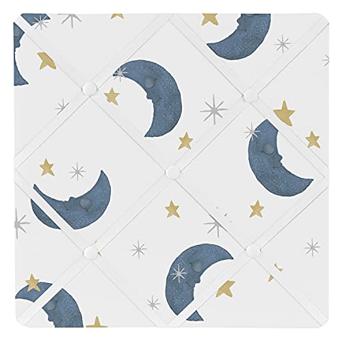 Sweet Jojo Designs Moon and Star Fabric Memory Memo Photo Bulletin Board - Navy Blue and Gold Watercolor Celestial Sky Gender Neutral Outer Space Galaxy