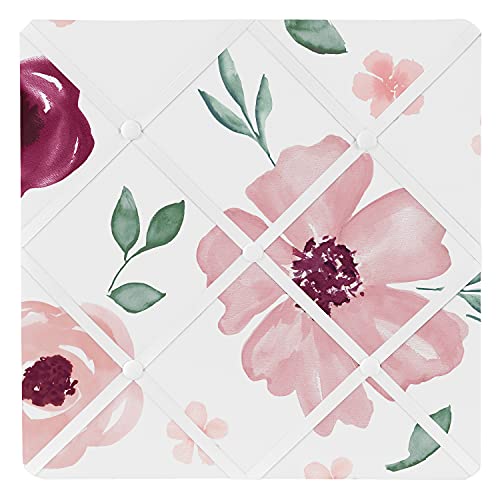 Sweet Jojo Designs Burgundy Watercolor Floral Fabric Memory Memo Photo Bulletin Board - Blush Pink, Maroon, Wine, Rose, Green and White Shabby Chic Flower Farmhouse