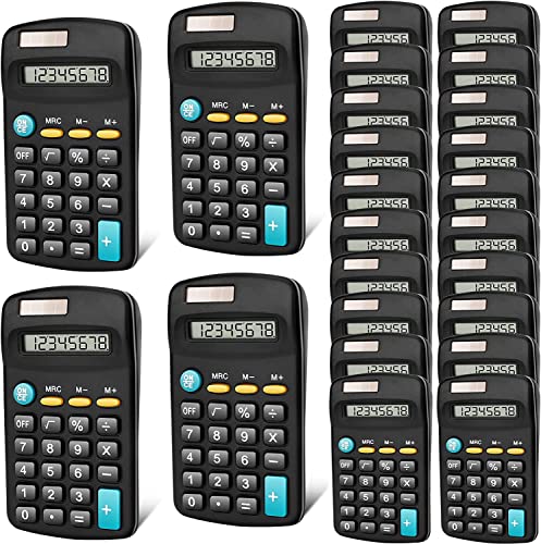 24 Pack Basic Calculators for Students Pocket Size Mini Calculators 8 Digit Display Basic Calculator Solar Battery Dual Power Handheld Calculators for Office School and Home