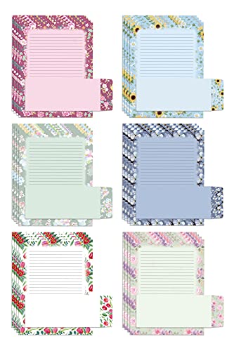 Floral Paper Stationery Set, 100 Piece Set (50 Lined Sheets + 50 Matching Envelopes), Letter Size 8.5 x 11 inch, 6 Designs, Double Sided/Lined Printing Paper, by Better Office Products