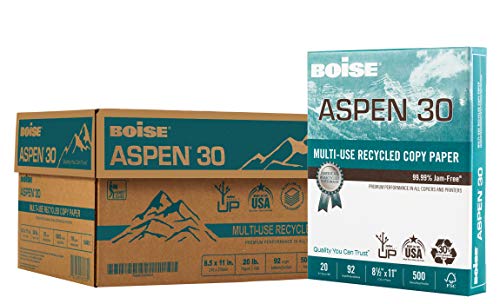Boise Aspen 30% Recycled 8 1/2 x 11 Inch 20 lb White Office Paper 5,000 Count (054901)