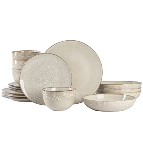 Gibson Elite Matisse Double Bowl Dinnerware Set, Service for 4 (16pcs), Taupe
