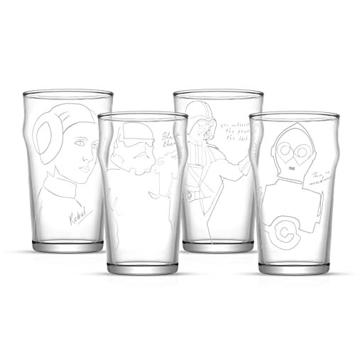 JoyJolt Sketch Art Star Wars™ Glassware Set of 4 Pint Glasses. 19oz Drinking Glasses - Out of This Galaxy Star Wars Gifts. Darth Vader Glass, Princess Leia, C3PO and Stormtrooper Glass Cups.