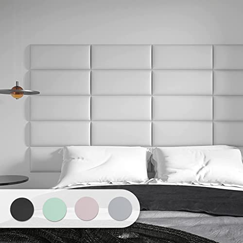 Art3d Peel and Stick Headboard for King, Full and Queen in White, Pack of 6 Panels Sized 9.84" x 23.62", Soundproof Wall Panels 3D, Upholstered Wall Panel