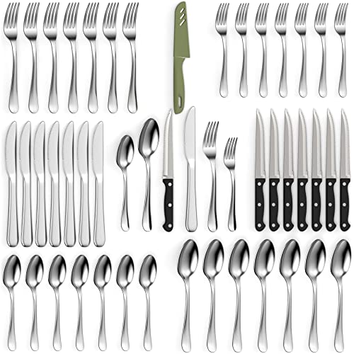 Tribal Cooking 48 Piece Silverware Set - Service for 8 - Stainless Steel Flatware serving set - Cutlery Set - Knives, Fork, and Spoon - Utensil sets - Dishwasher Safe - Stunning Polished Finish