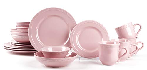 HomeVss, Pearl Dots Stoneware Dinnerware Set (20pc Set, Pink)