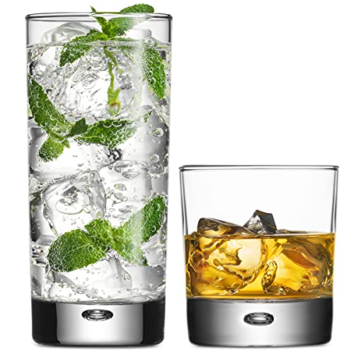 Drinking Glassware Set by Home Essentials & Beyond Set of 8 Tumbler and Rocks Glasses. 4 Tumbler Glasses 17oz, 4 Rock Glasses 10oz – For Cocktails, Whiskey, Ideal Holiday Gift.