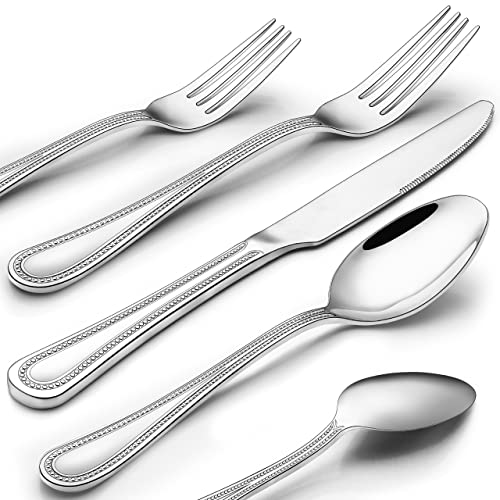 60-Piece Silverware Set Service for 12, Premium Stainless Steel Flatware set, Pearled Edge Cutlery Set Includes Knife Fork Spoon, Beading Eating Utensil for Home Kitchen Restaurant, Dishwasher Safe