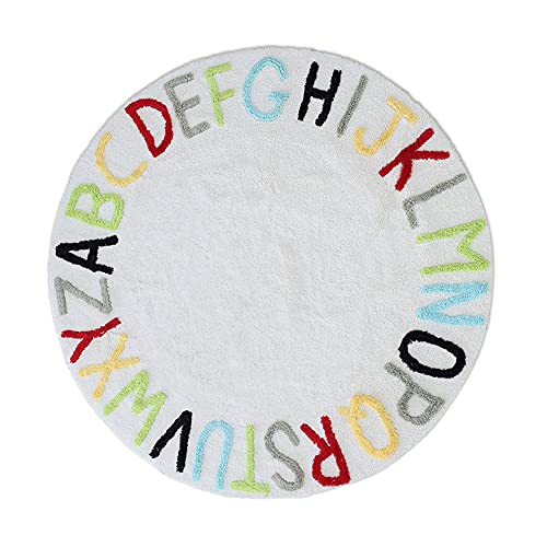 Round ABC Kids Carpet Children Educational Learn Fun Rug, Hand Woven Alphabet Baby Crawling Mat, Activity Centerpiece Play Mat - Ideal Gift for Boys Girls Bedroom Play/Game Room, Colorful
