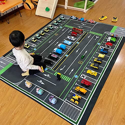 Kids Rug City Road Traffic System Playmat Rugs - 5x7 Ft Kids Carpet with Rubber Backing,Street Play Mat Great for Playing with Cars for Bedroom Playroom - Non-Slip Have Fun Safe Nursery Rug